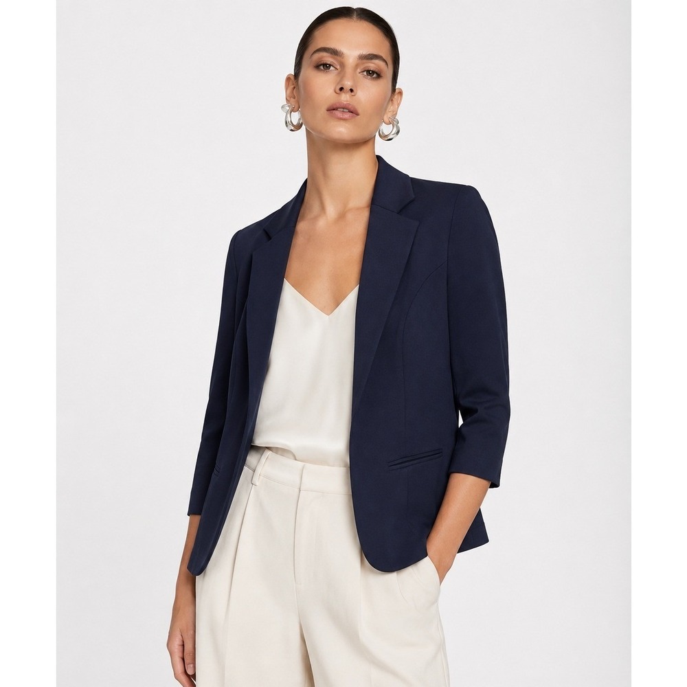 41 Hawthorn Leena Unlined Open Front Ponte Blazer Navy Blue S NWT